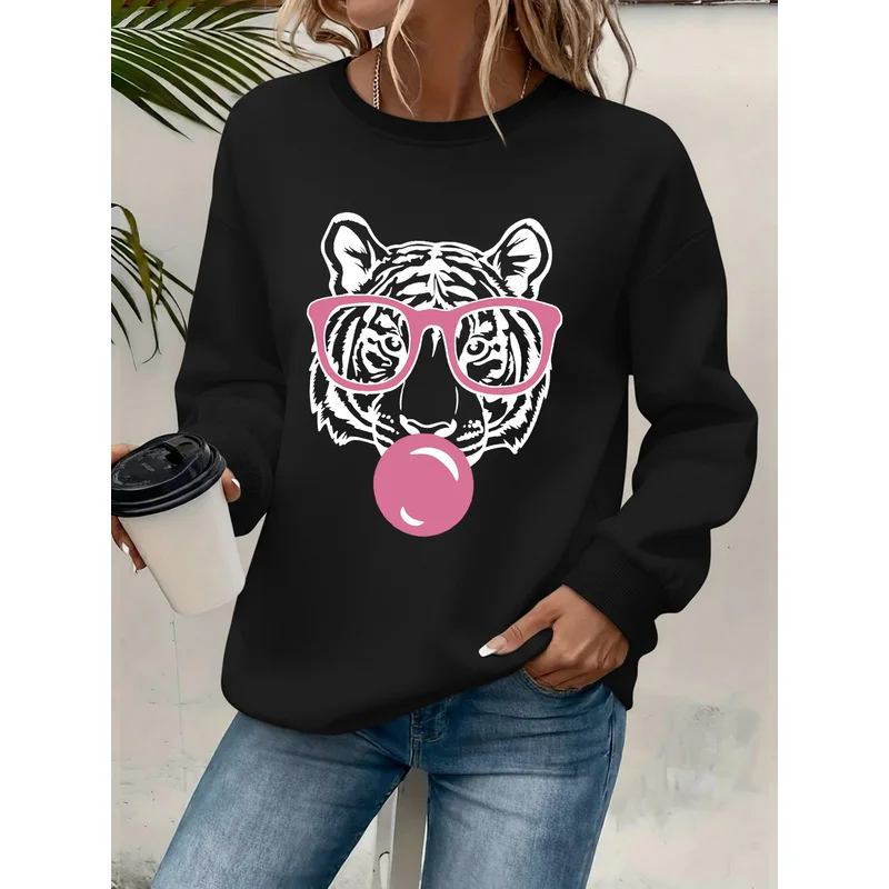 Women's fashionable round-neck sweatshirt, printed design women's sweatshirt, women's autumn and winter crewneck sweatshirt.