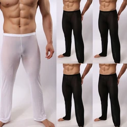 Mode Mannen Sexy Mesh Lange Broek Nachtkleding Ademend Slanke Mans Sleep Bottoms Homewear See Through Pyjamabroek