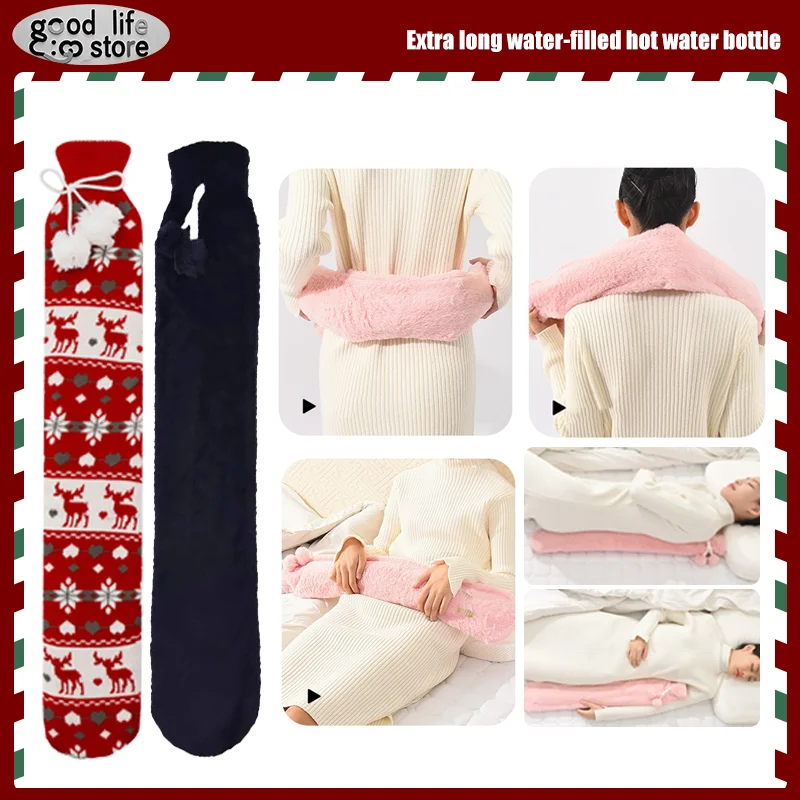 

1/2L Extra long winter hot water bottle for stomach Plush hot water bag Belly bottle Foot neck back warmer Christmas gifts