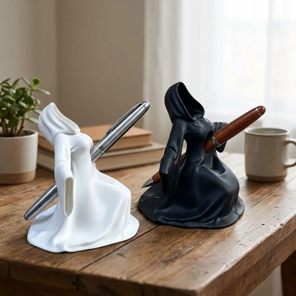 3D Printed Halloween Ghost Pen Holder Hooded Dark Gothic Faceless Witch Pen Stand Robe Novelty Phantom Pencil Rest