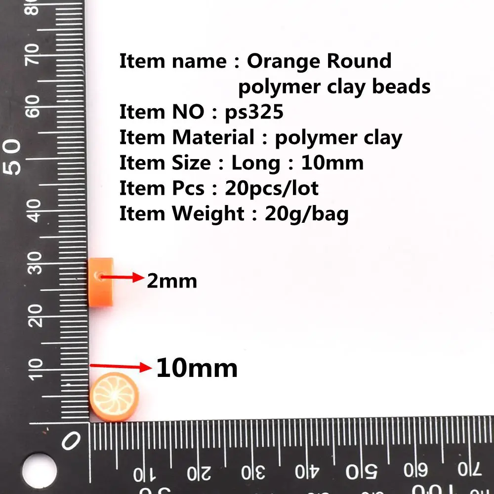 20pcs/lot Perforated Orange Round polymer clay  DIY Fashion Accessories polymer clay beads for Jewelry Making