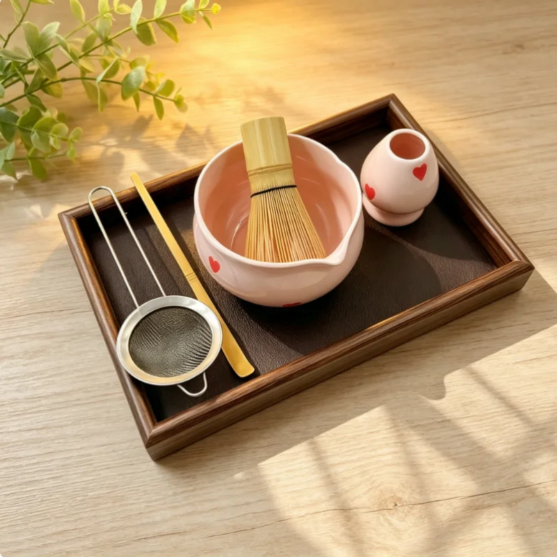 5/6pcs Pink Heart Decal Cerami - Matcha Whisk Set recension och pris