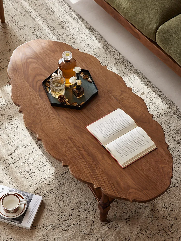 

DSA Water Vintage Black Walnut Coffee Table Double Solid Wood Home Small Apartment Low Table for Home Use