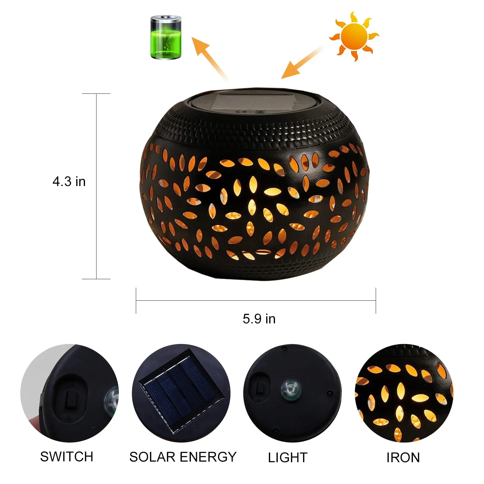 Lanterna da giardino a LED solare 1pc-lanterna ellittica in metallo elegante solare, impermeabile con proiezione di ombre per Patio esterno