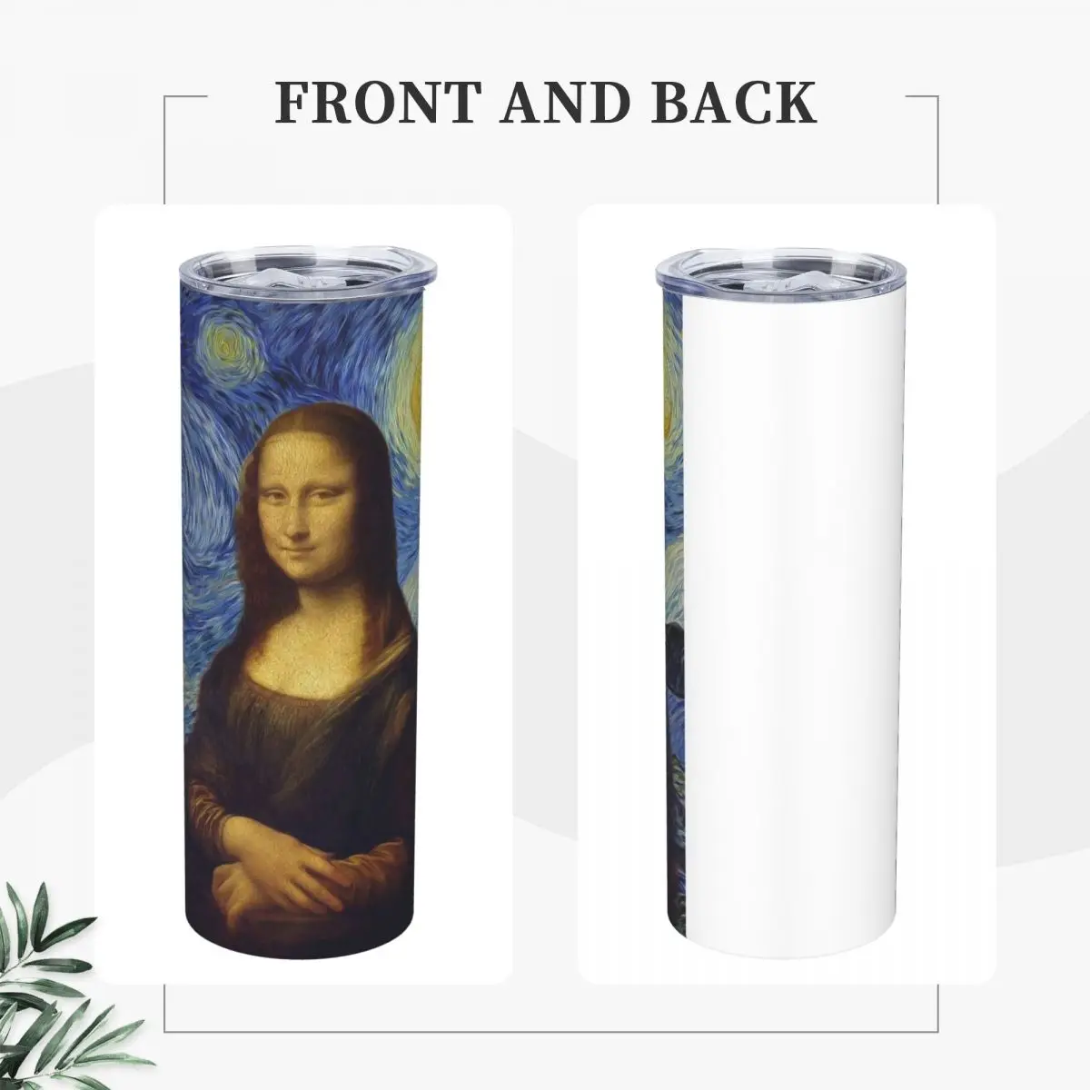 ليلة مرصعة بالنجوم من الموناليزا وفنسنت فان جوخ مكنسة من الفولاذ المقاوم للصدأ أكواب معزولة زجاجة باردة حرارية من القش مع غطاء 20 أونصة #2