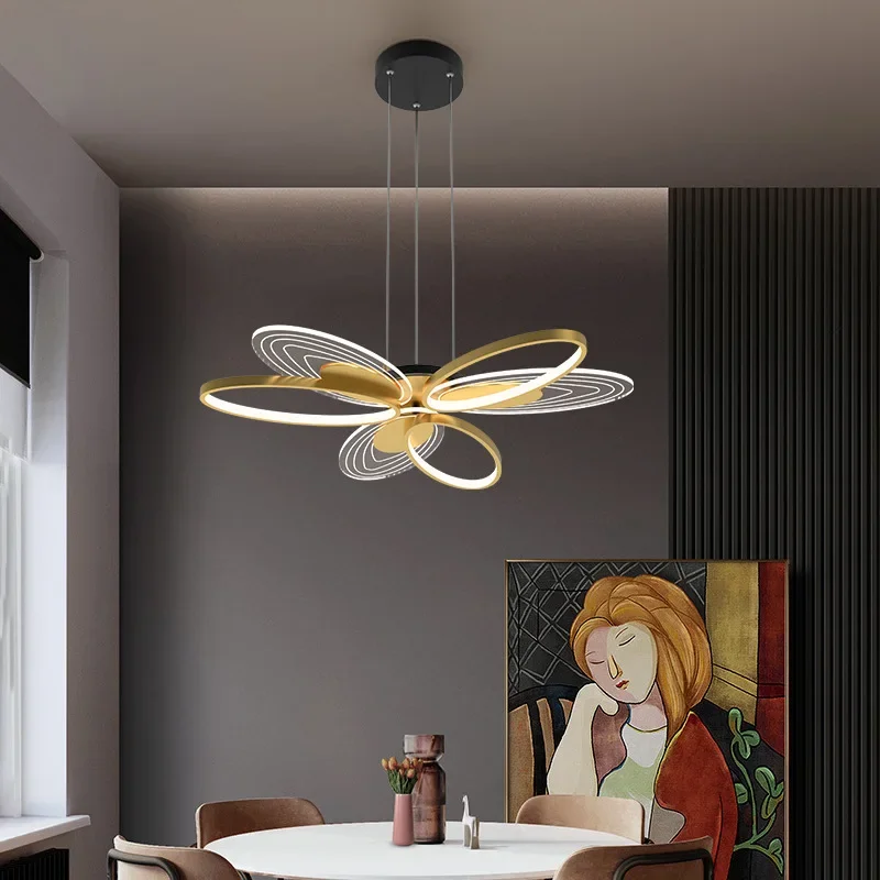 Modern light luxury chandelier, acrylic wing petal lamp, eye protection children's large room 15 square meter bedroom lamp