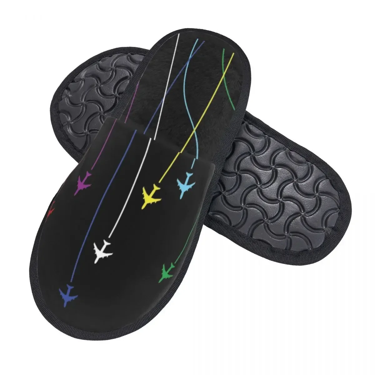 Custom Rainbow Airplanes Flying On Eachother Soft Foam House Slippers Women Aviation Fighter Pilot Cozy Warm Anti-Skid Slipper