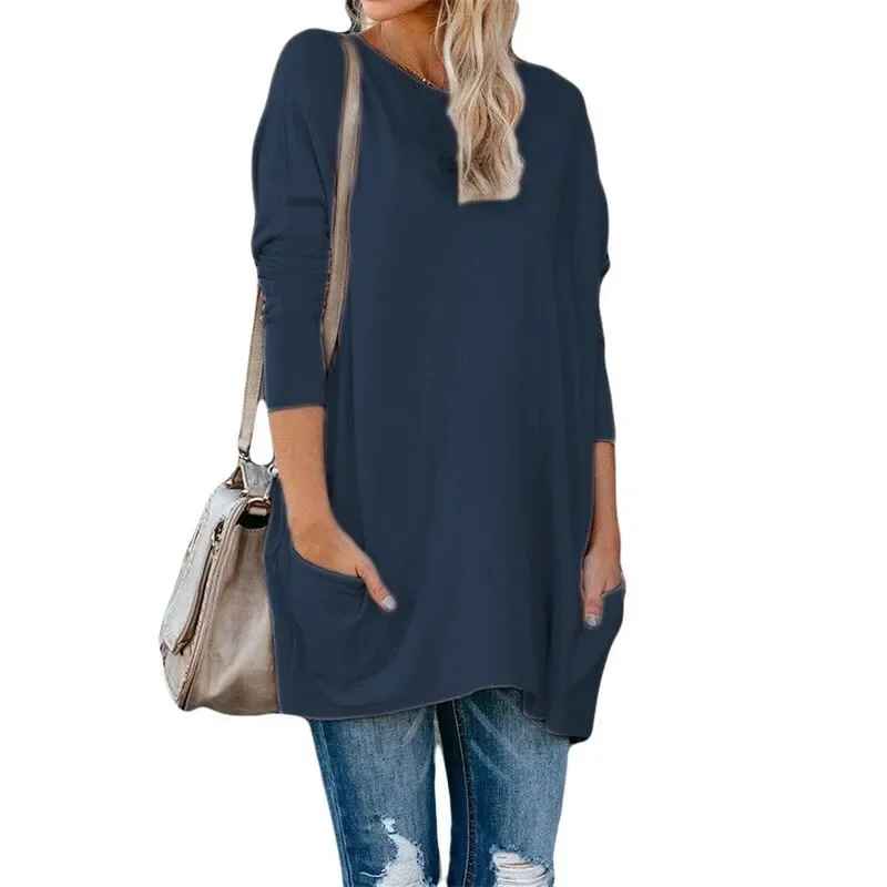 Long Sleeve O-Neck Oversized Women T Shirt 2022 Spring Autumn Femme Tops 5XL Plus Size Casual Loose Pockets Long T Shirts Female