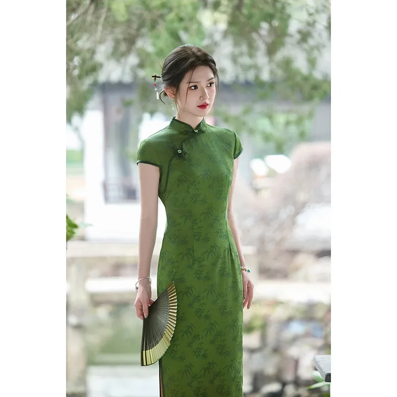 

Ретро Cheongsam 2021, летнее фиолетовое улучшение для молодых девушек, новый стиль, длинное платье Ципао в китайском стиле