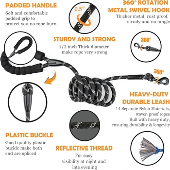 High Quality Premium Reflective 6 FT Dog Leash - Durable and Comfortable for Small, Medium, and Large Breed Pets - Ideal for Nig 3