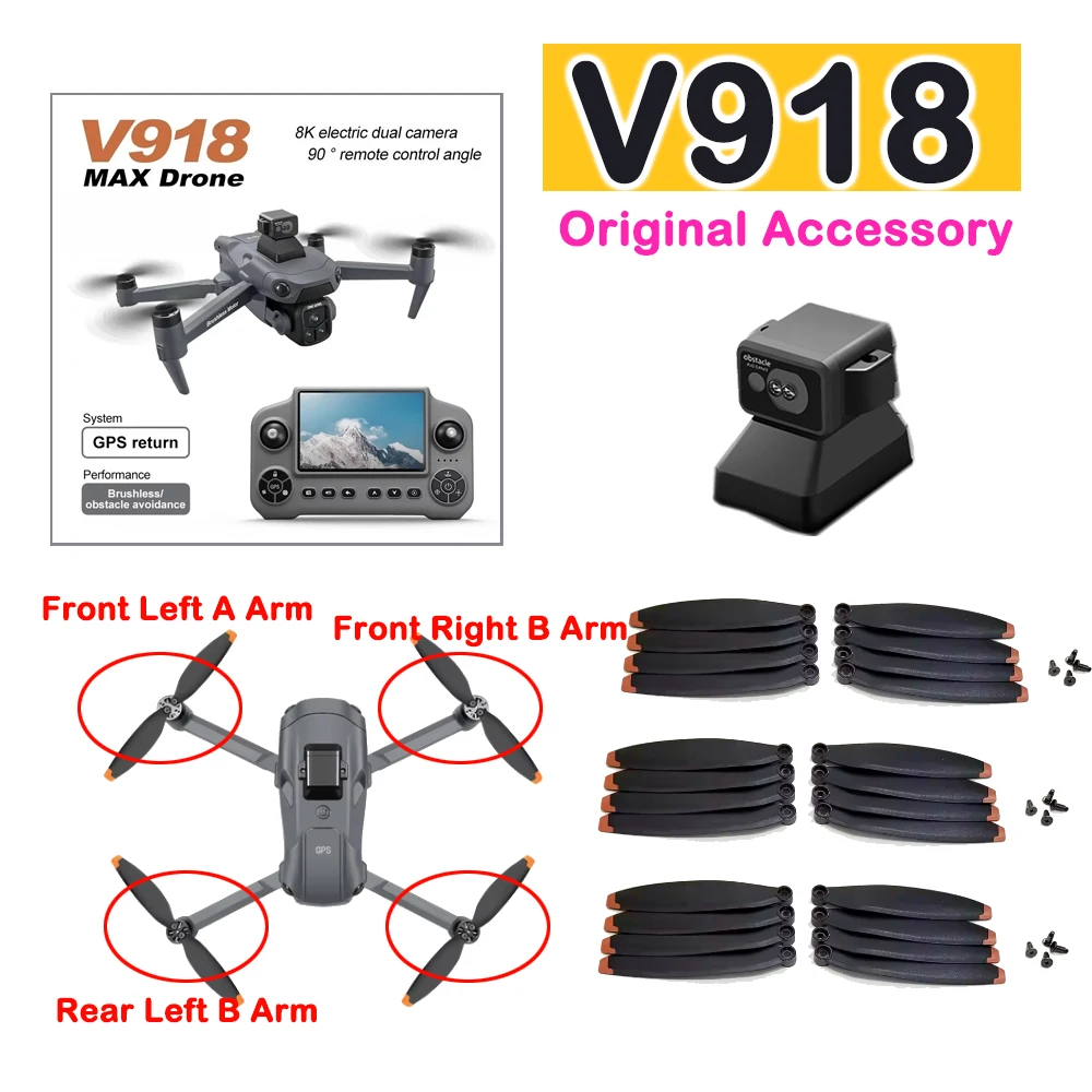 Original V918MAX Accessory V918 MAX Drone Propeller Blade / Laser Obstacle Avoidance / Motor Arm with Brushless Engine Part
