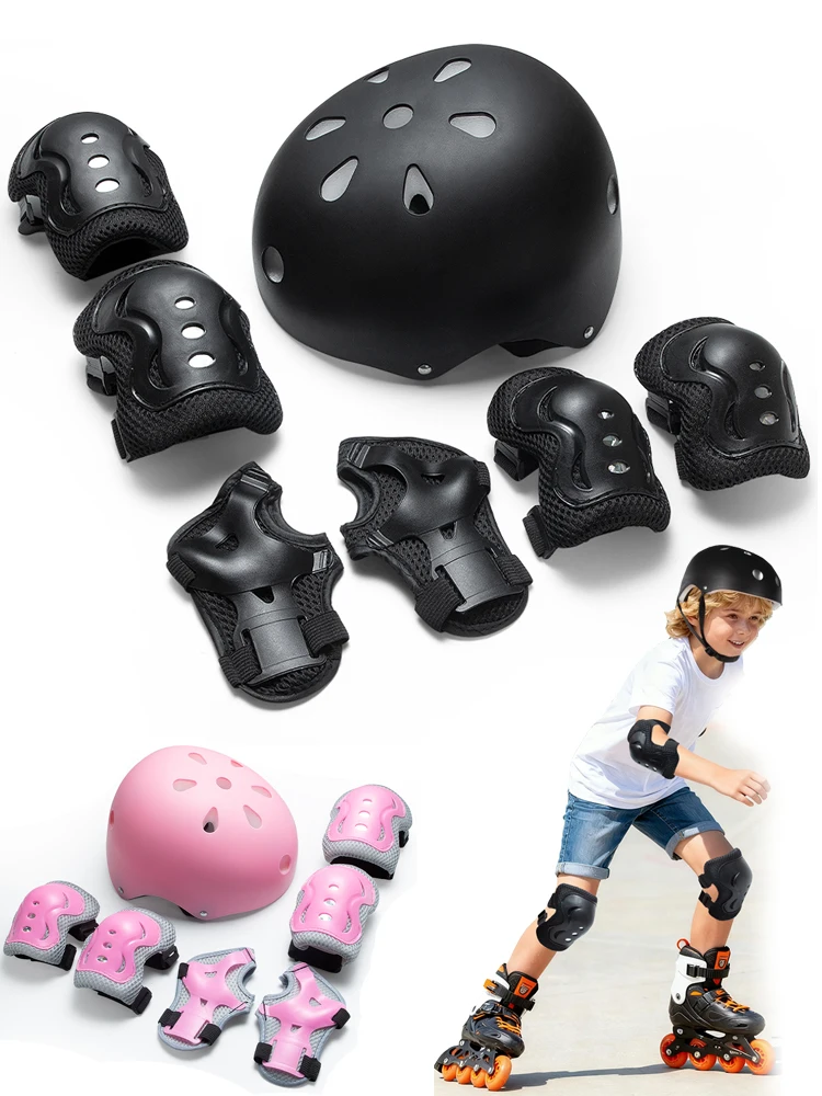 AliExpress WEUPFLY 7 Pcs Kids Bike Helmet with Pads Set for Ages 3-10, Adjustable Protective Gear for Boys & Girls - for Toddler Cycling, Skating