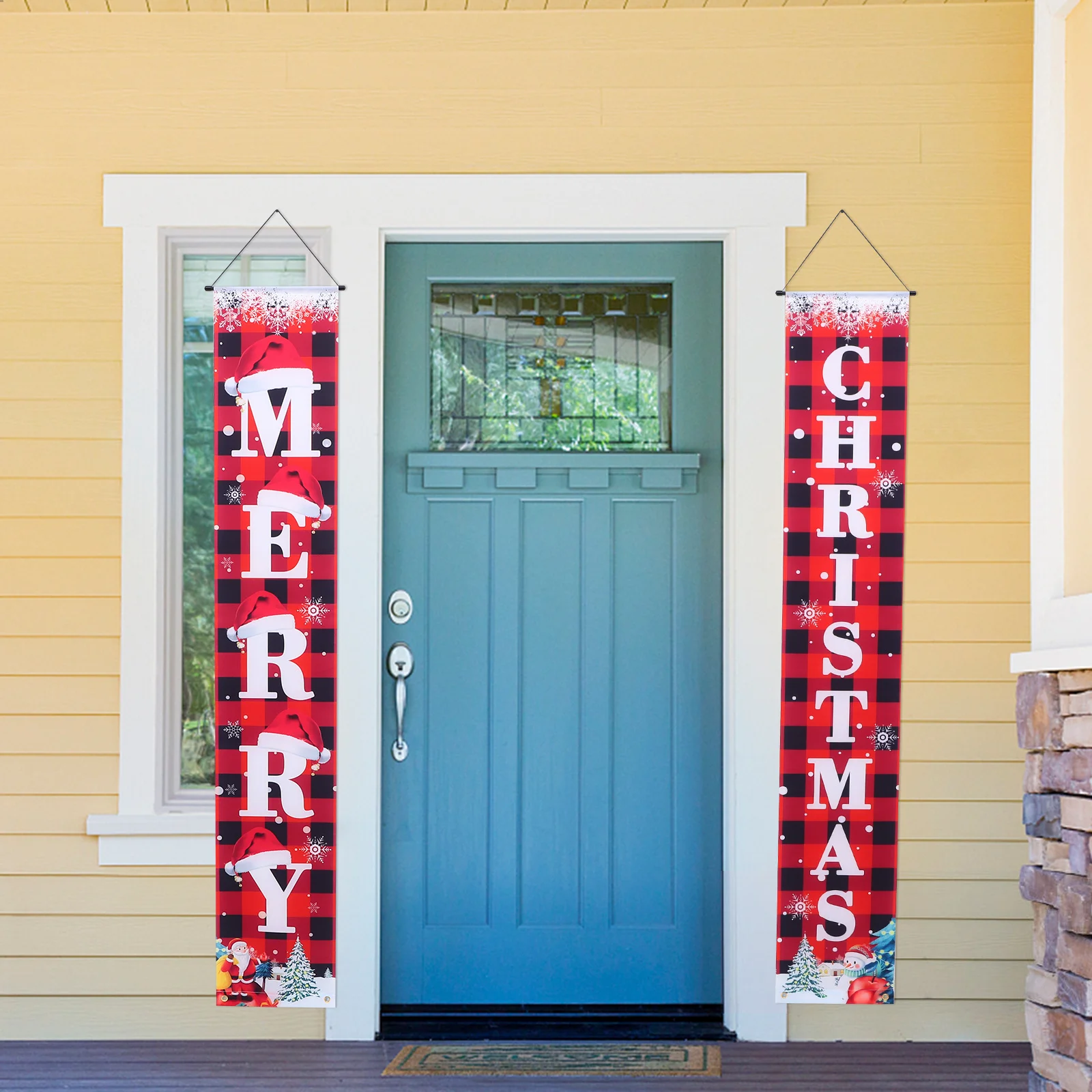 

1 Pair Christmas Door Couplet Polyester Xmas Porch Banner Holiday Hanging Party Sign For Home Hotel Decoration Festive Door