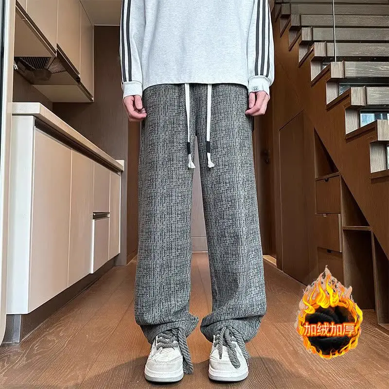 2000s Clothing Luxury Men's Trousers Corduroy Spotted Fleece Pants Men's Autumn New Retro Lazy Drape Casual Loose Straight Pants