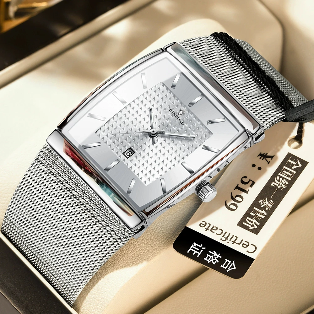 

High Quality Mens Gifts Rectangular Watches For Man Luxury Brand Fashion Quartz Wristwatches Automatic Watch Men Silver Clock ﻿