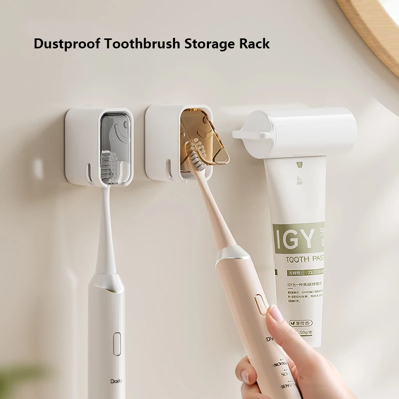 

Пылезащитный настенный держатель для зубных щеток с крышкой, самоклеящийся органайзер для хранения зубных щеток для душа, ванной комнаты
