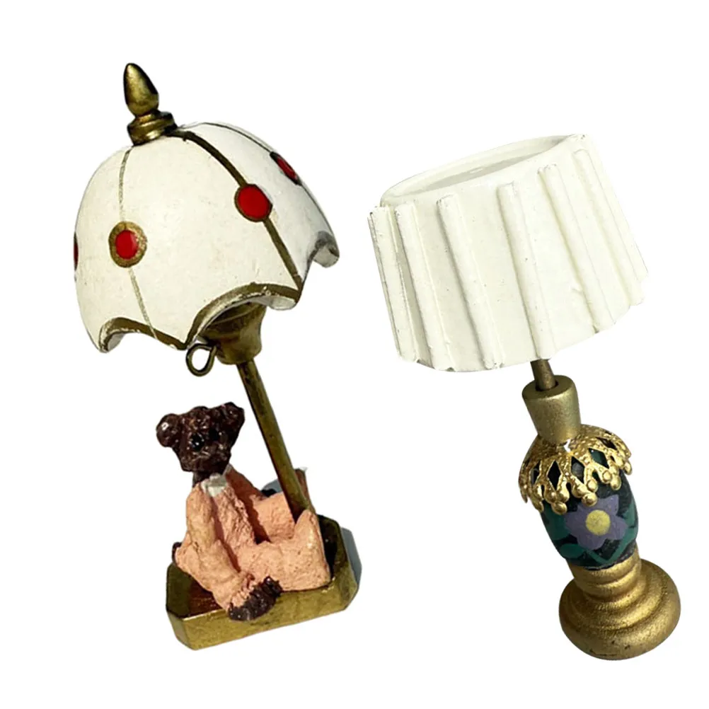 

2 шт. миниатюрные настольные лампы в стиле медведя, освещение для кукольного домика, мини-настольные лампы, миниатюрная мебель для коллекционеров