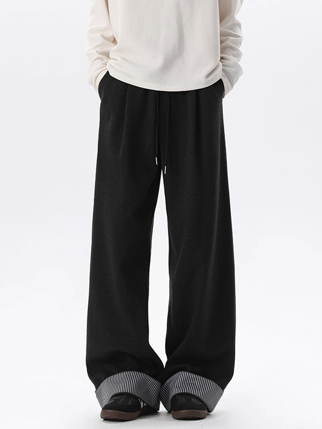 

Мужские повседневные брюки прямого кроя с широкими штанинами, осенние, новые, свободного кроя, в американском стиле, длинные, с манжетами и полосками