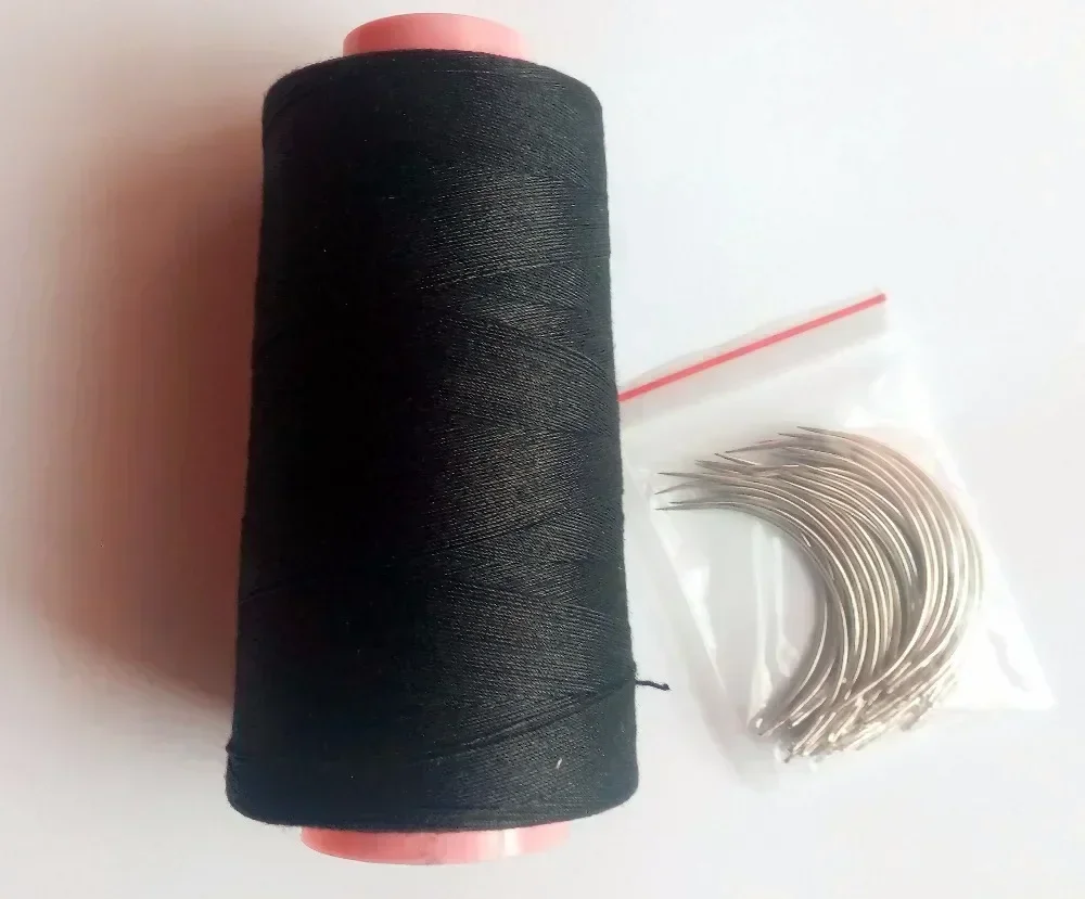 25 pcs C needle and 1 roll Black cotton thread weave thread hair weaving thread