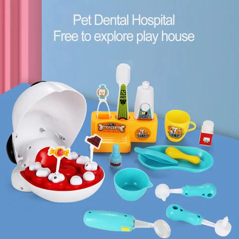 Kids Dentist Kit 17PCS Plastic Simulation Dentist Play Set Medical Kit Pretend Toy For Kids Role Play Game For Children Kids Toy