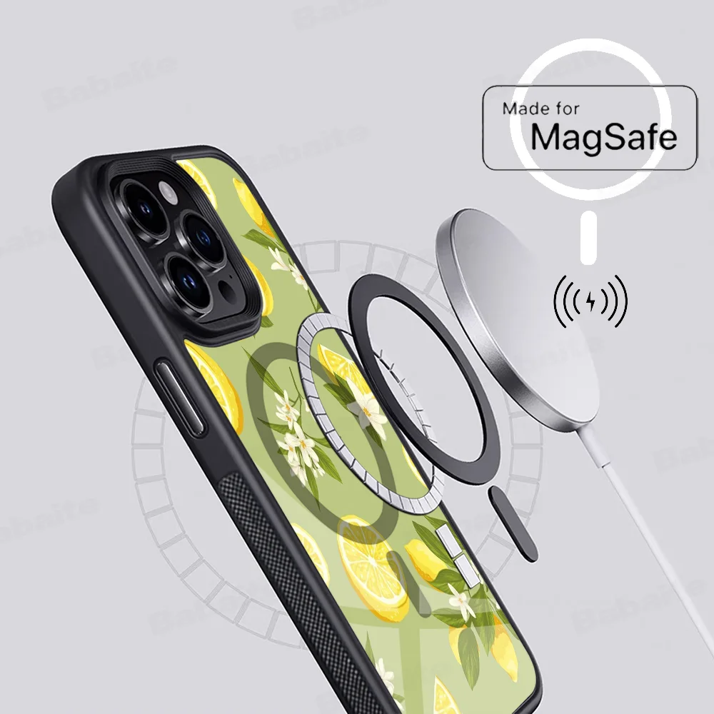 Fruit Lemon Phone Case Magesafe Magnetic Wireless Charge Case For iPhone 16 11 12 13 14 15 Pro Max Plus Mini