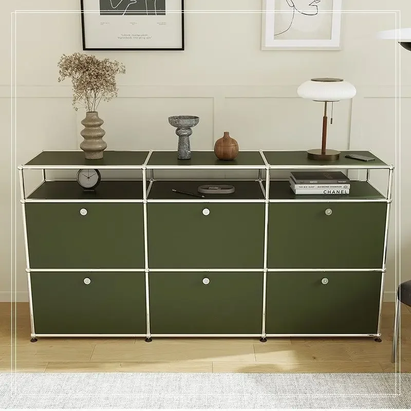 TV Cabinet Storage Module Combination Sideboard Cabinet Living Room Fashion Olive Green Modern Stainless Steel Chest of Drawers