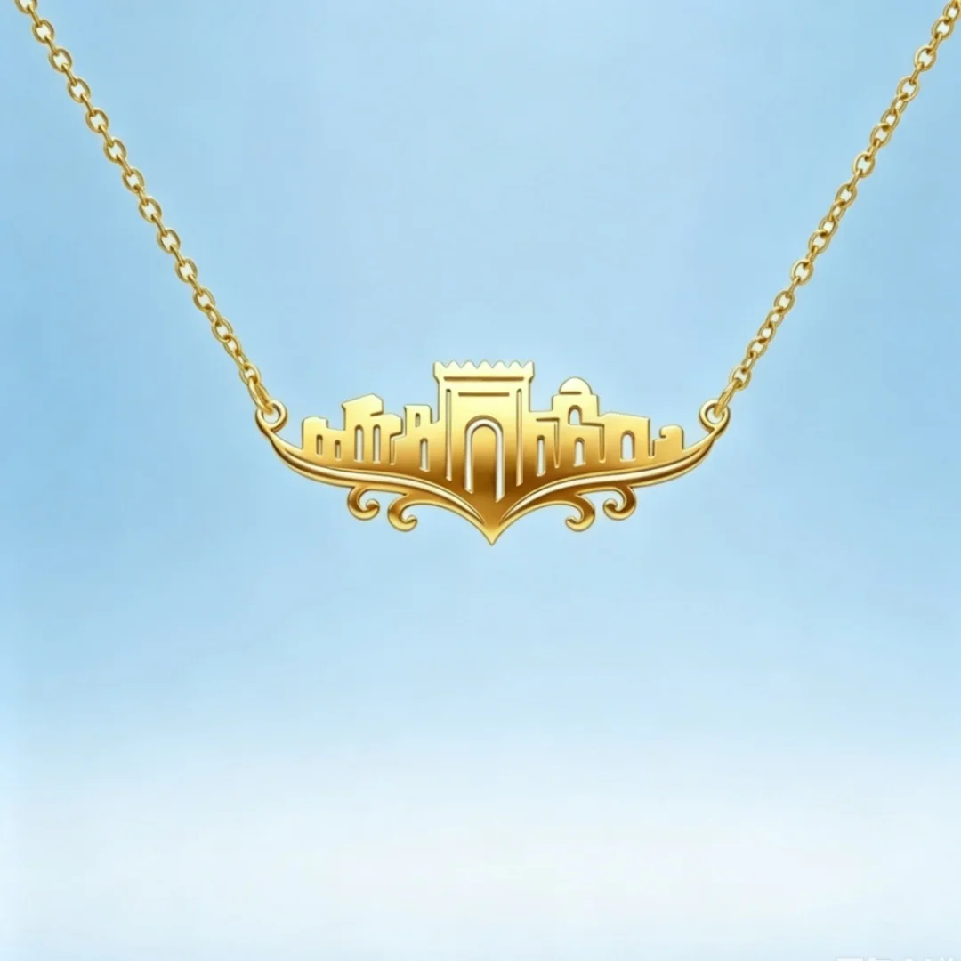 Neu eingetroffen: Edelstahl-Halskette mit Jerusalem-Burg-Landschaft, Vintage-Tempel-Umriss-Choker für Damen, religiöser Schmuck – Detail 3