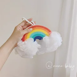 Bola de baño de arcoíris Kawaii, esponja burbujeadora de malla suave, depurador de lavado para Baby Shower, cepillo de baño de masaje corporal duradero de Color de dibujos animados