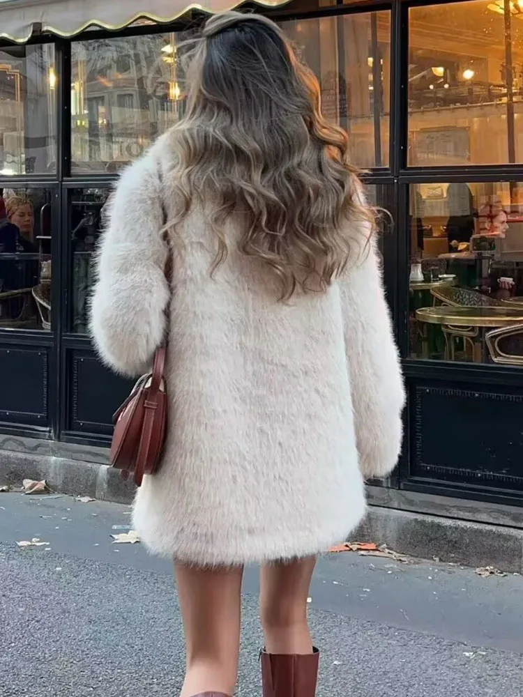 Vintage Woman Faux Fur Coat for WomenLadies Winter Thick Warm Natural Fur New Outerwear Ladies Long Luxury Loose Jackets