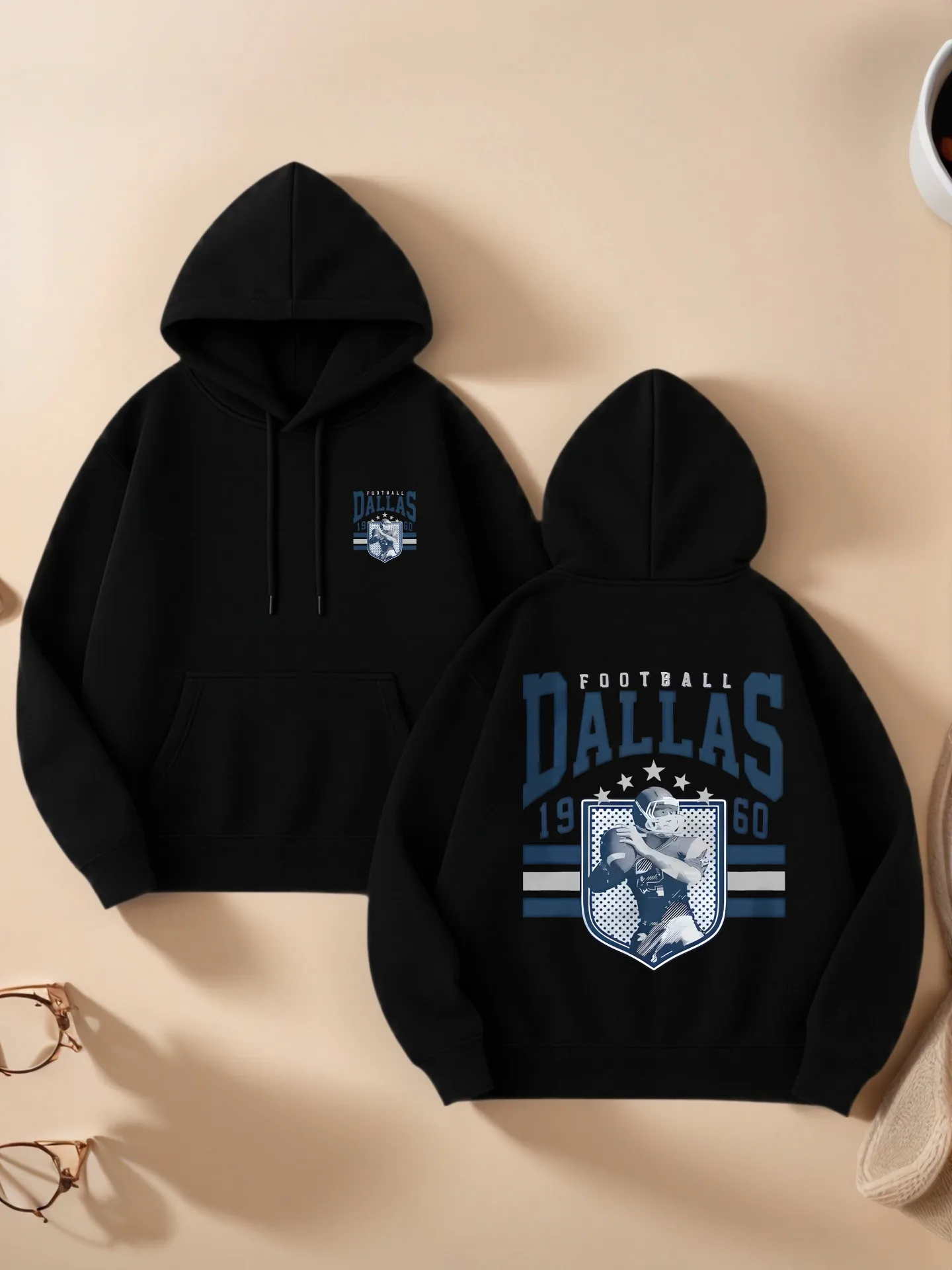 

Graphic Hoodie Women, Dallas - Inspired Vintage Print, Casual Streetwear, Fleece - Lined, Casual Everyday Wear for Young Men