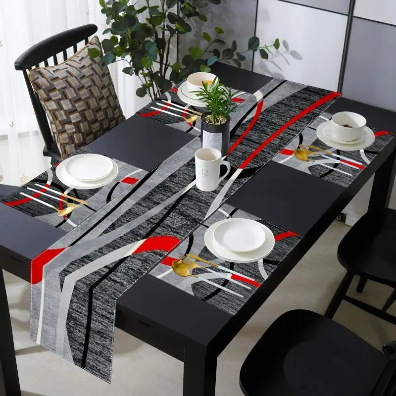 VIKAMA Modern Light Luxury Line Table Flag Meal Mat Set Waterproof and Anti slip Kitchen Restaurant Table Mat Home Decoration