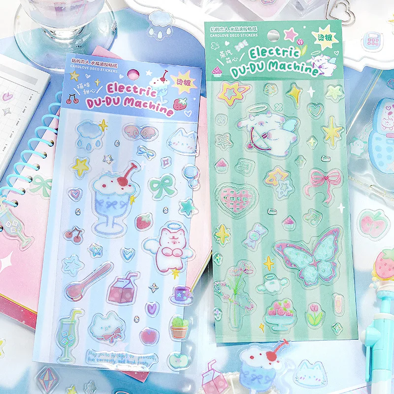 1 Pc Cute Cartoon Drip Adhesive Sticker Angel and Butterfly Pattern Deco Sticker DIY Scrapbooking Journaling Decorative Supplies