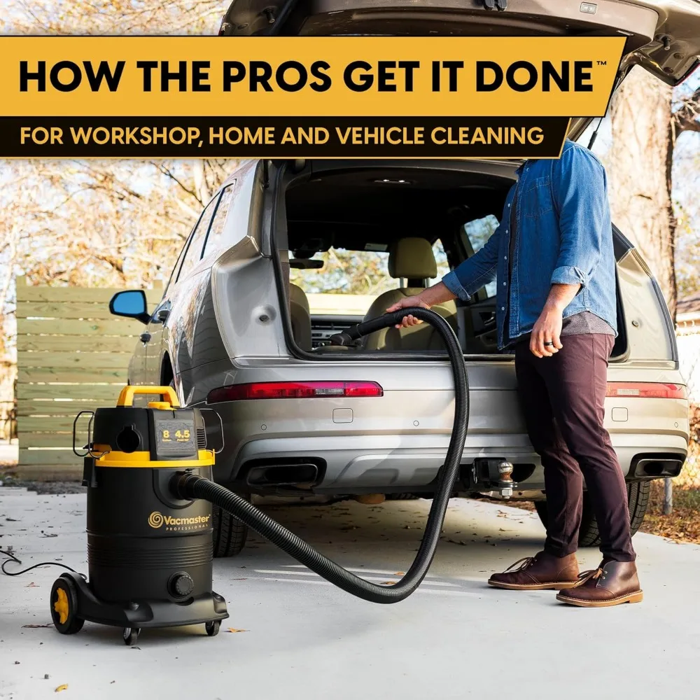 Пылесос для влажной/сухой уборки мощностью 8 галлонов мощностью 4,5 л.с. с системой самоочищающегося фильтра черного цвета