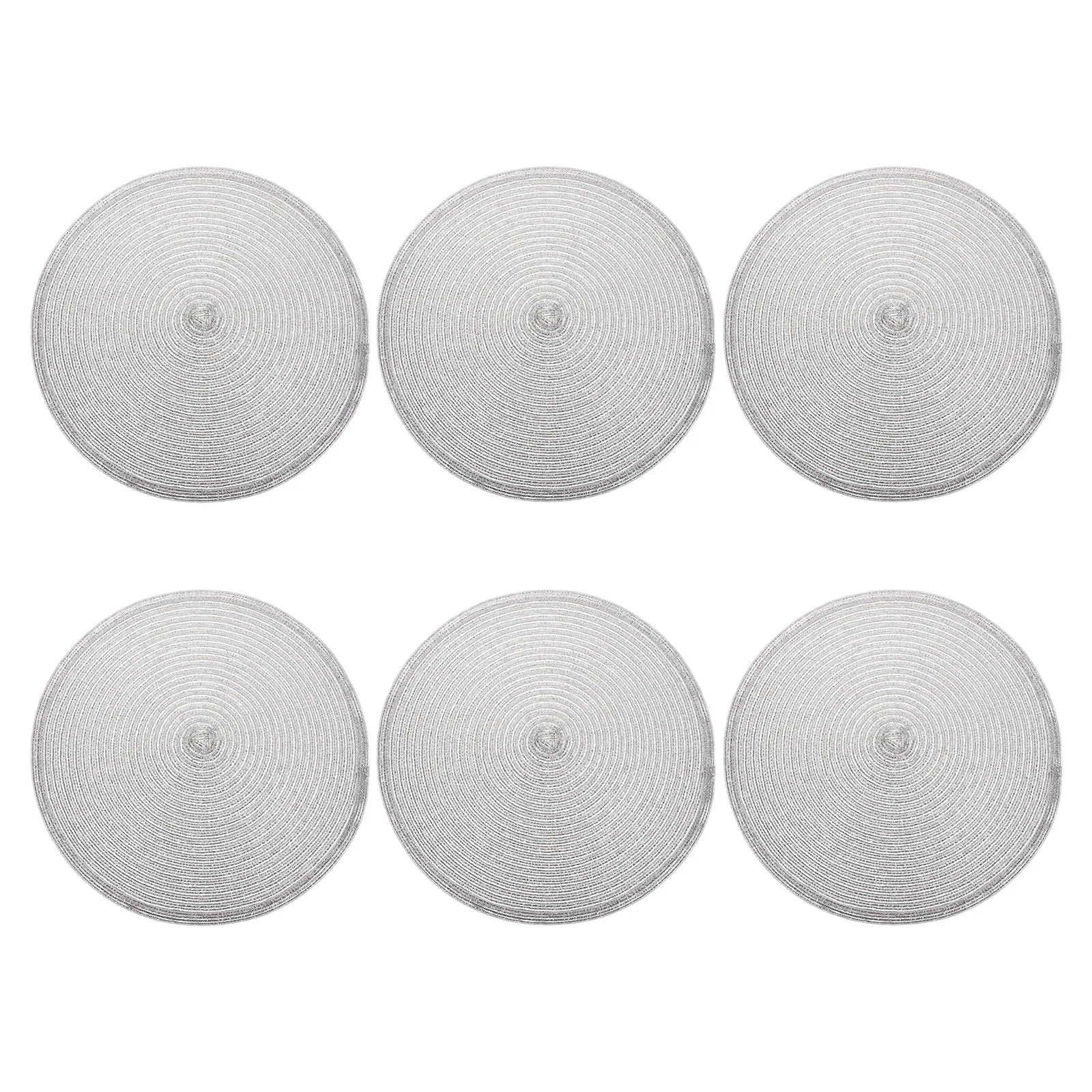 

6pcs Round Woven Trivets Cotton Thread Heat Resistant Hot Coasters Mats For Kitchen Dining 36Cm Silver Stylish