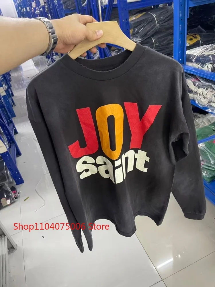 

Saint JOY Vintage Graphic Print Crewneck Long Sleeve T-Shirt Distressed Retro Style Casual Top