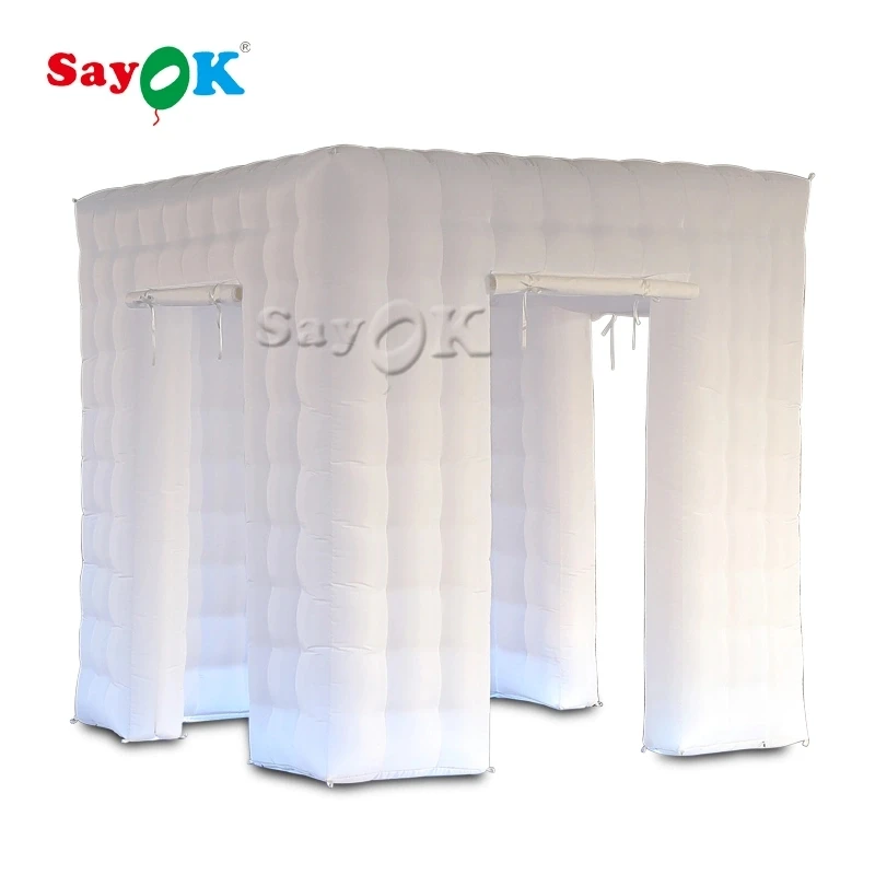 2.5m LED Inflatable Photo Booth Enclosure Cube Photo Booth Tent with Lights Portable Photo Booth Backdrop for Party Wedding