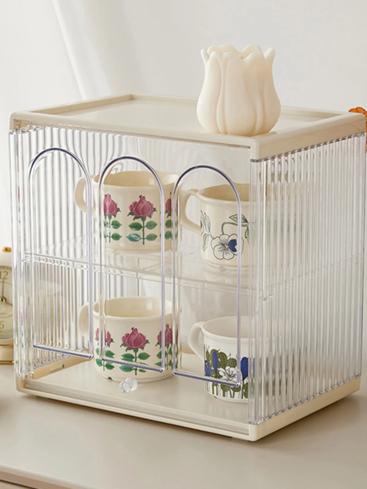 صندوق تخزين أكريليك لكبسولات القهوة وأكياس الشاي، منظف مكتبي مقاوم للغبار والماء، قابل للتركيب، مصنوع من مادة PET، مناسب للاس...