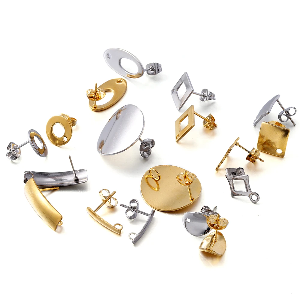 10/20Pc No Fade Stainless Steel Blank Earring Stud Post Base Pins with Ear Back Stoppers for DIY Earring Jewelry Making Supplies