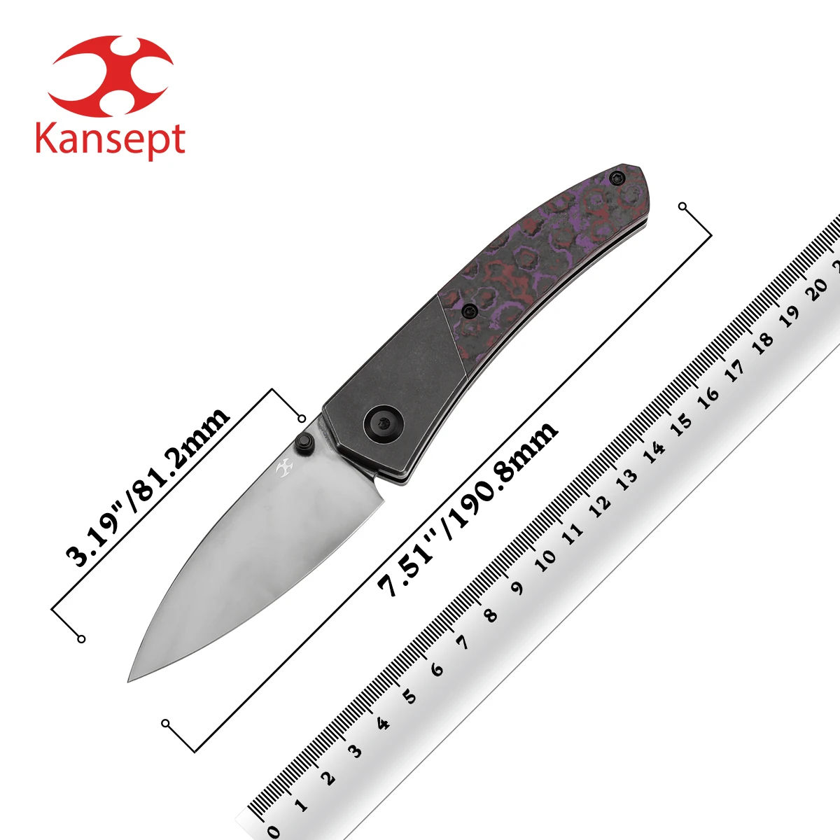 Складной нож Kansept Dako K1101V3 Mirror DLC CPM S35VN Blackwash Titanium с Purple Haze Fatcarbon Разработанный Eddy M для EDC Складной нож Kansept Dako K1101V3 Mirror DLC CPM S35VN Blackwash Titanium с Purple Haze Fatcarbon Разработанный Eddy M для EDC