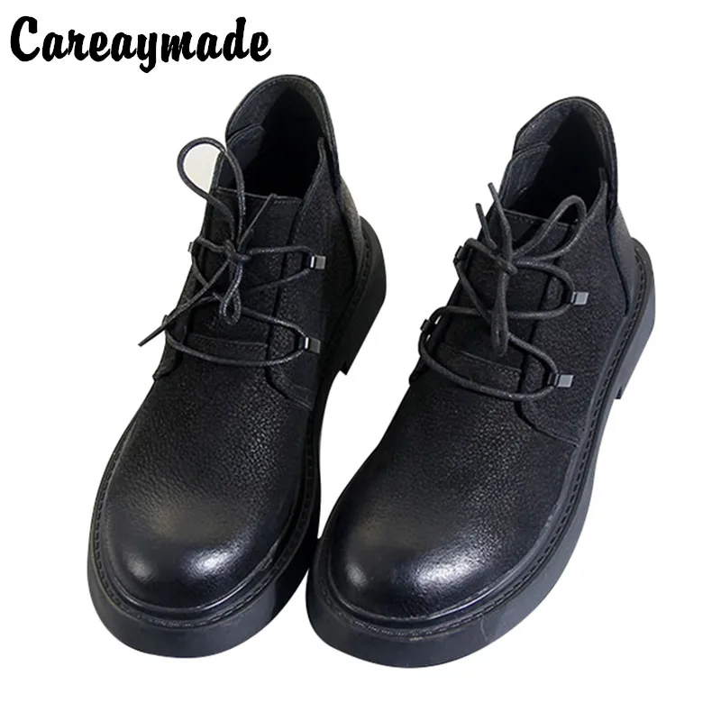 

Careaymade-New Genuine leather retro round head short boots female literature and art rubbing flat bottom Casual boots leisure