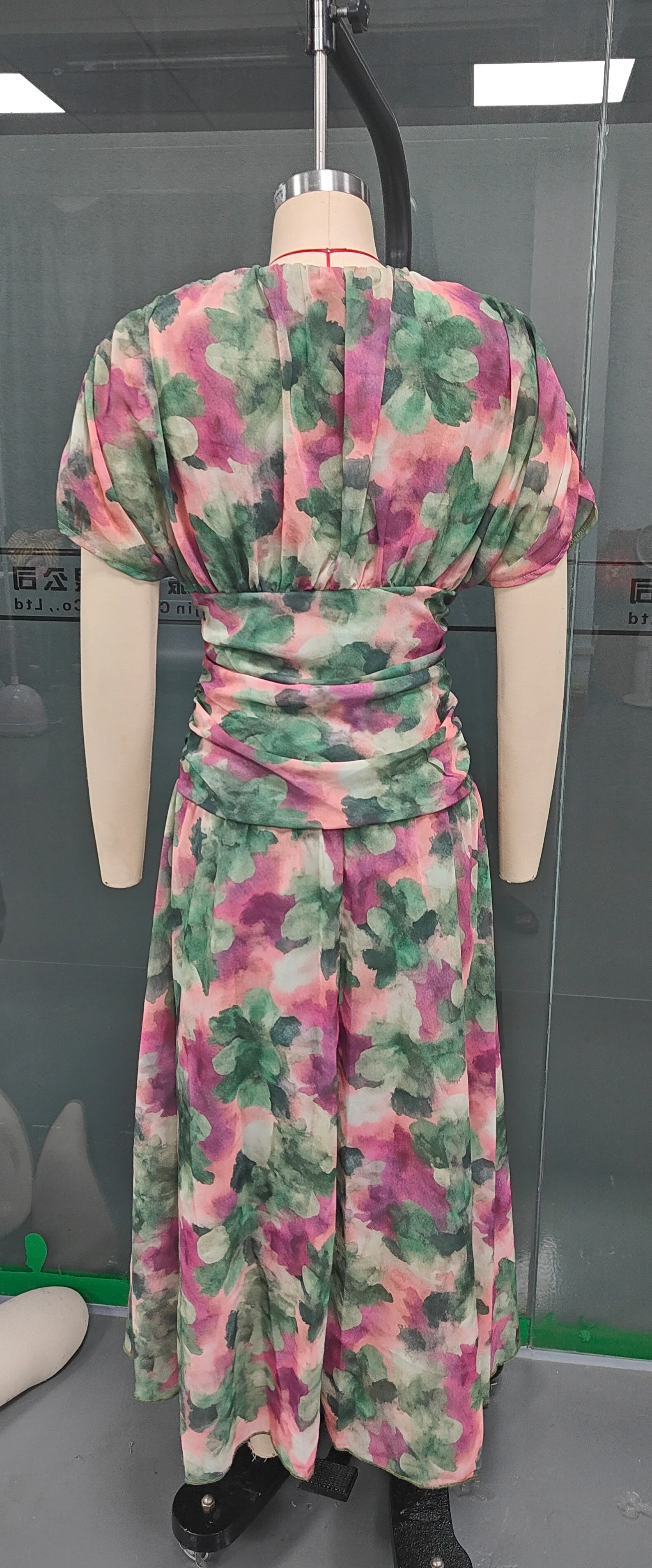 Elegant Off Shoulder Chiffon Maxi Dress Women's Solid V Neck Short Sleeve Floral Print Mesh Slim Wedding Guest Party Long Dress