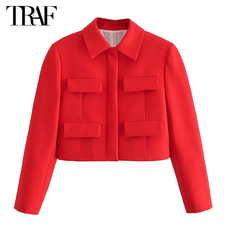 

New Red Women's Tailoring Blazers Button Cropped Blazer Women Streetwear New in Jackets Woman 2025 Holiday Short Blazer Woman