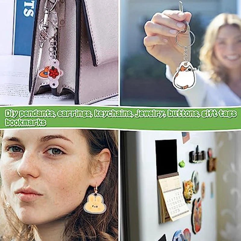 Набор брелоков-15 термоусадочных листов для печати, 20 брелоков, 100 раздельных колец и 5 зажимов-карабинов, сделай сам для детей, простая установка