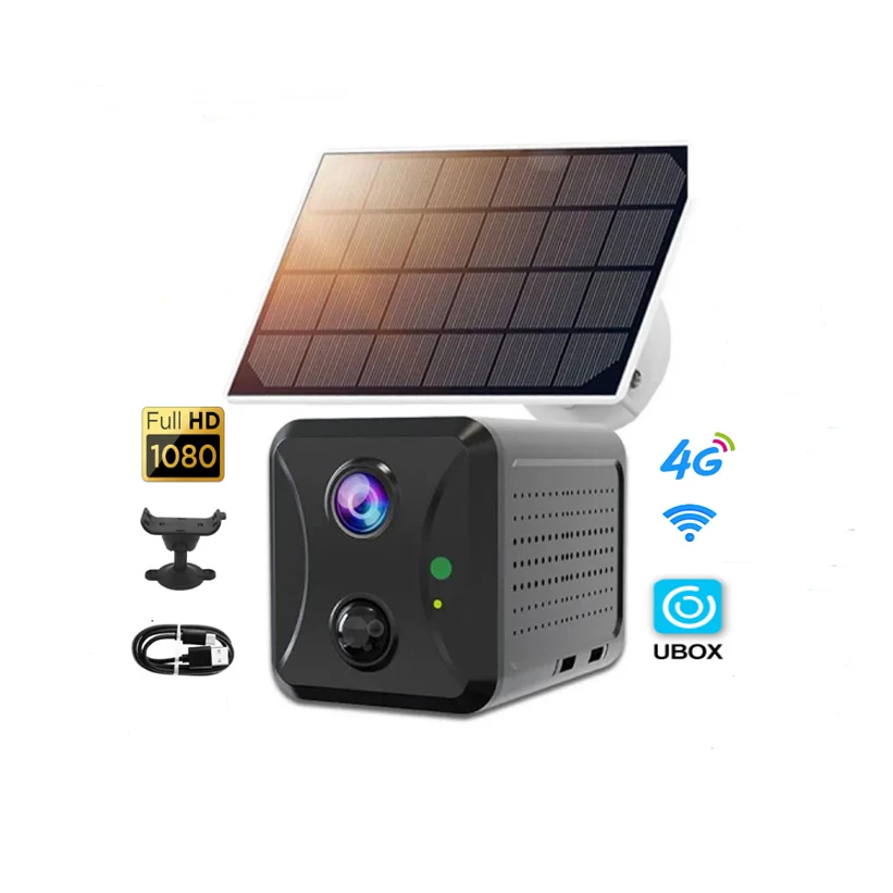 

Ubox 2MP Wifi Solar Cctv Camera 1080P System 3800Mah Rechargeable Battery Solar Powered 4G Sim Card Mini Camera with Stand