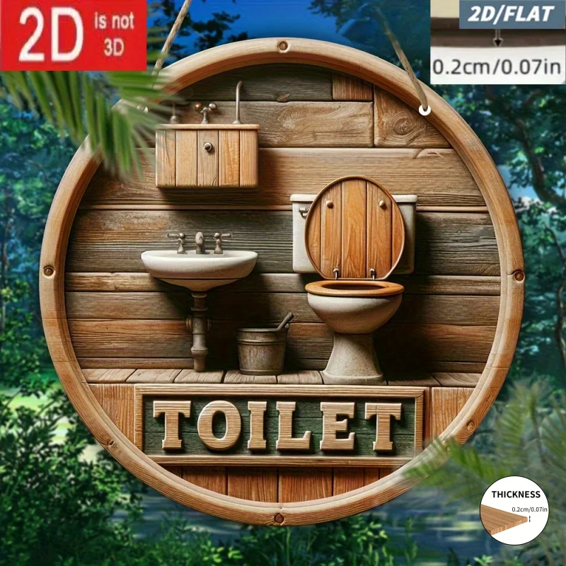 2D Flat, 2D Flat/2D Flat, 2D Flat Printed 1pc Wooden Toilet Sign, Wall-Mounted Bathroom Decoration, Multi-Functional Wooden Deco
