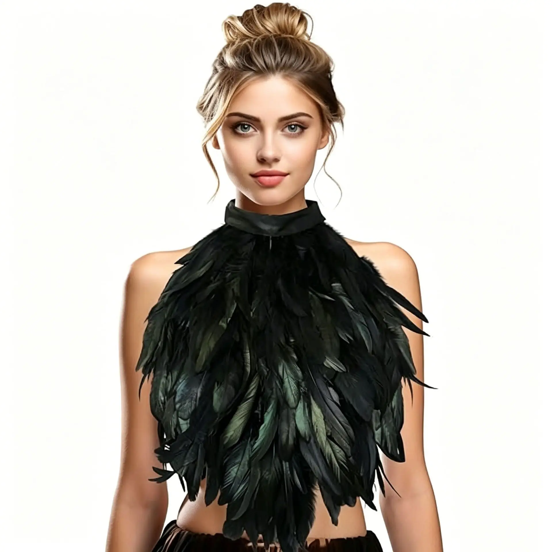 Iridescent Feather Bustier Gothic Punk Cape Devil Angel Fashion Shrug Halloween Masquerade Party Versatile Fancy Shoulder Cape