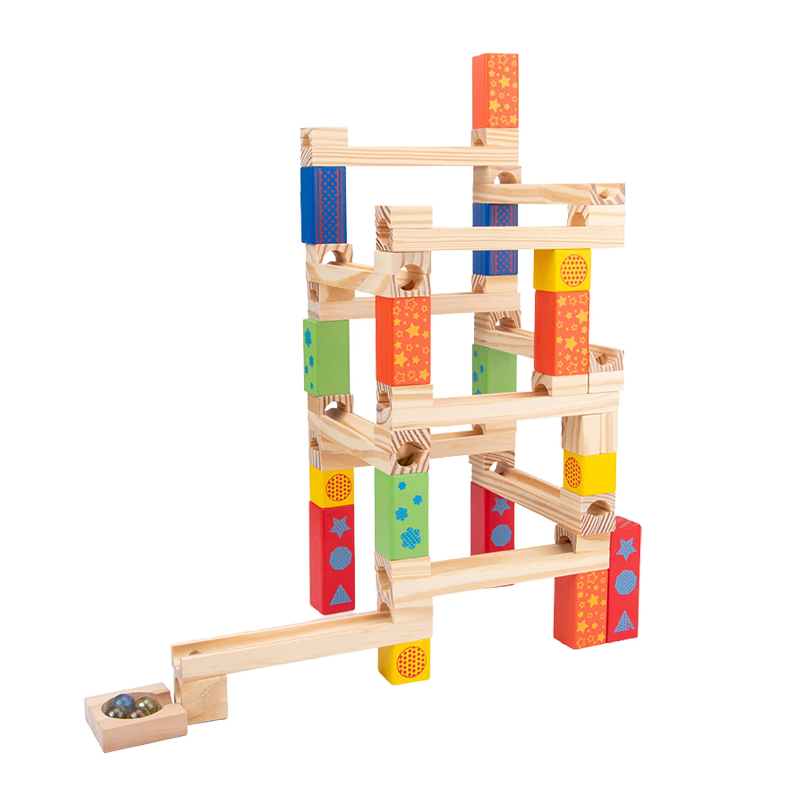 Wooden Marble Race Track Game Multicolor Wooden Marble Runs Educational Construction Maze Block Toy Set STEM Educational