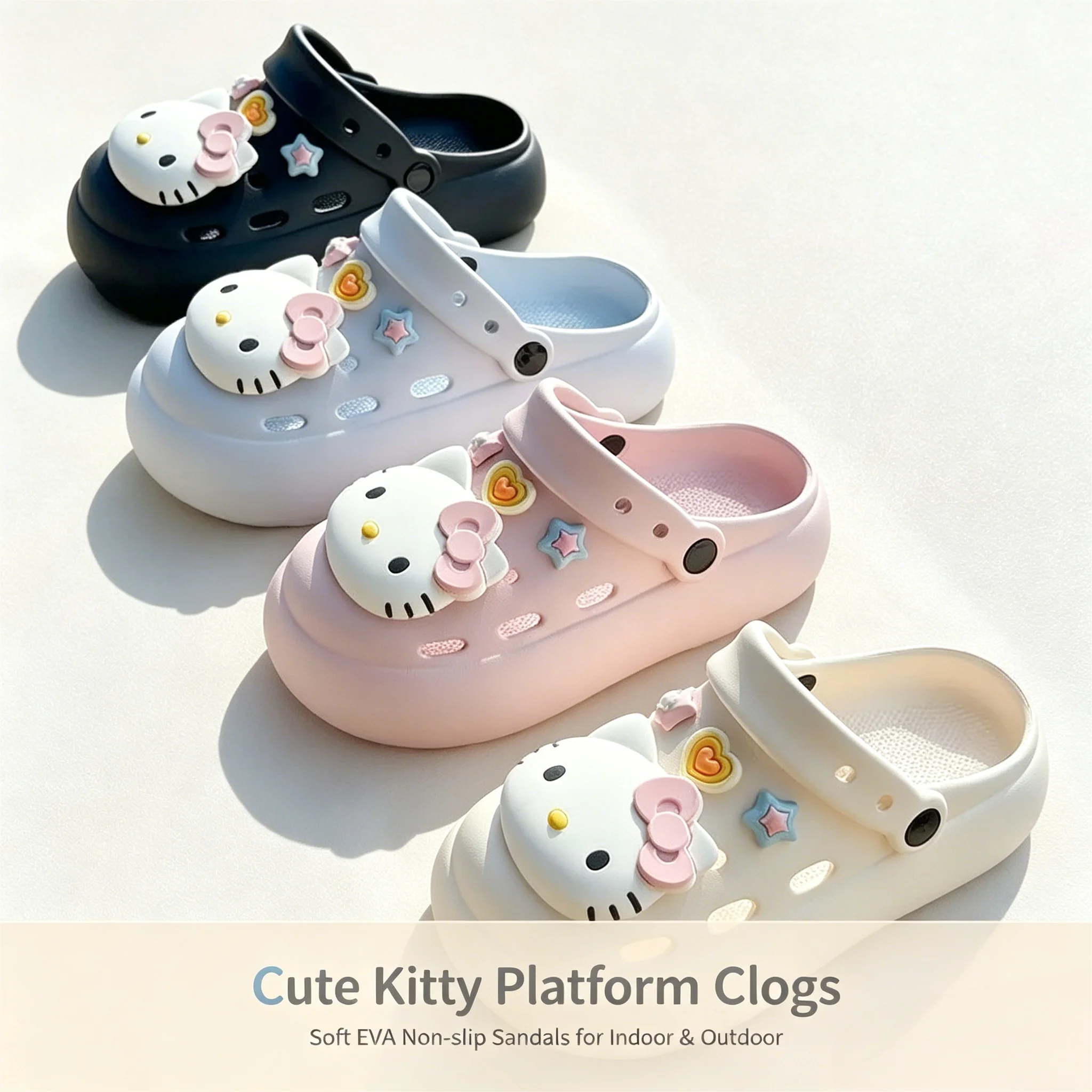 かわいいハローキティシューチャームセット-ktキャットdiyアクセサリー-穴あきシューズ、クロッグ、スリッパ用デコレーションオーナメント-女の子向け