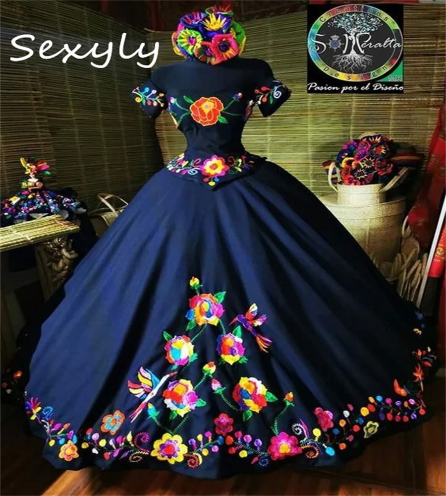 Customzied Navy Blue Quinceanera Dress With Embroidery Vestidos Para Xv Años Sweet 15 Robe De Soirée Corset Ballkleider Mexican