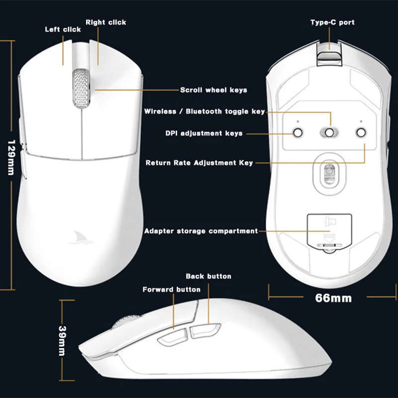 Imagem -06 - Darmoshark m3 Bluetooth 2.4g sem Fio com Fio Três Modos Mouse para Jogos Esports Óptico Pam3395 Computador Escritório Mouse 26000dpi Botões Suporte para Drivers de Macro para Laptop pc